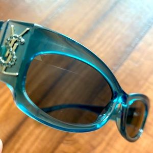 YSL Vintage Retro Rare Turquoise Aqua Sunglasses Blue Green Glasses Swarovski
